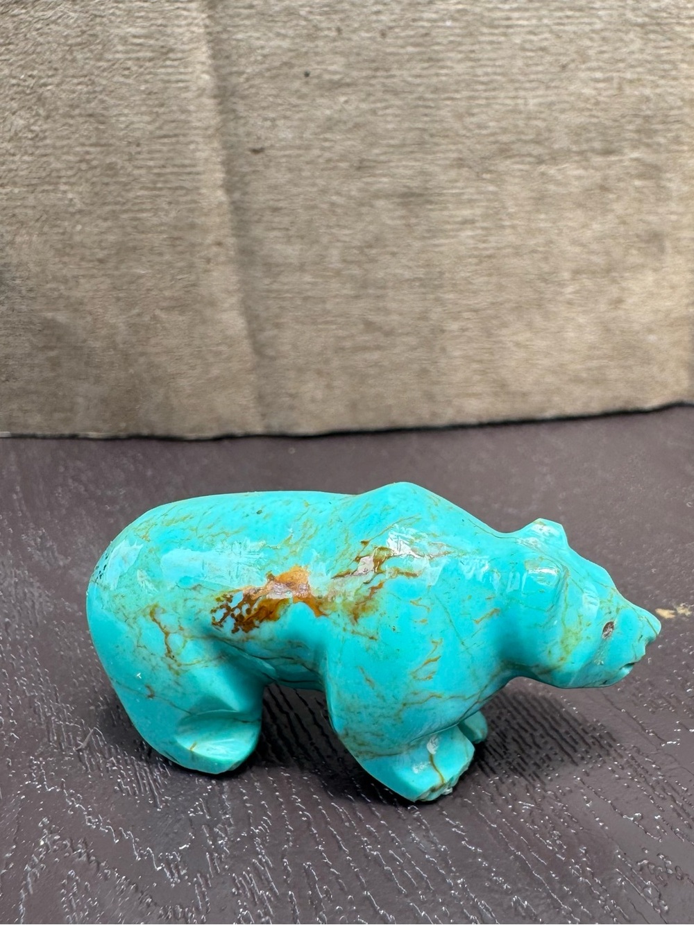 Turquoise Stone Bear Sculpture - Blue Decorative Figurine